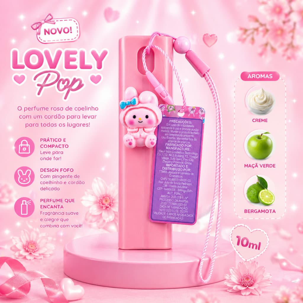 Perfume Feminino Mini Fragrância Doce Fresca Portátil Longa Duração 10ml Lovely Pop Importado Alta Fixação