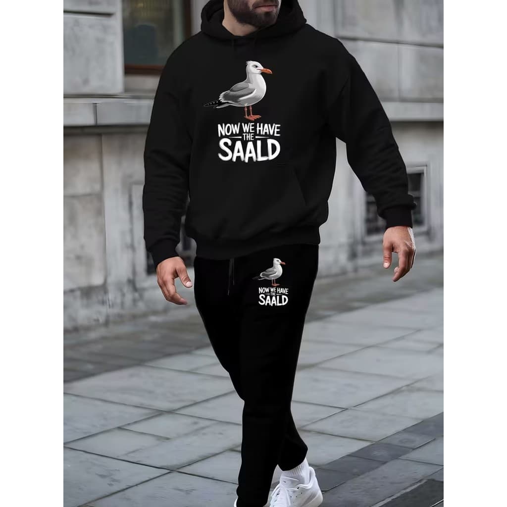 Conjunto Moletom Canguru Masculino Gaivota Blusa De Frio + Calça Moletom Estampados Unissex Outono/Inverno