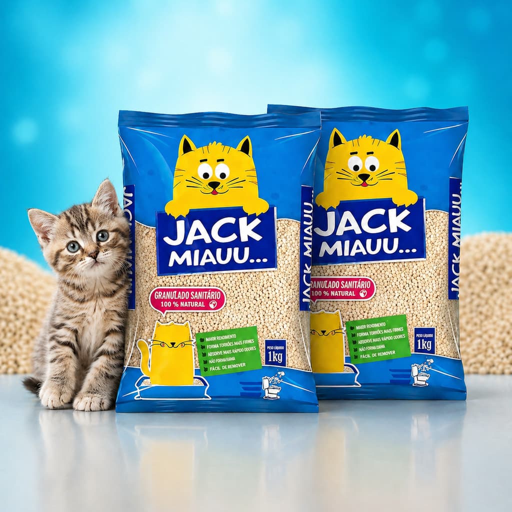Areia Sanitária Gatos Biodegradável Mandioca Grãos Finos 2kg