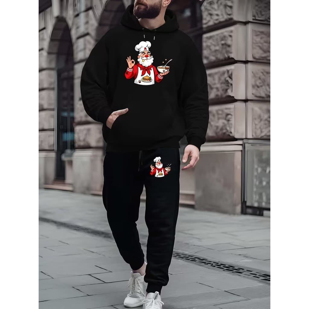 Conjunto Moletom Canguru Masculino Noel Na Cozinha Blusa De Frio + Calça Moletom Estampados Unissex Outono/Inverno