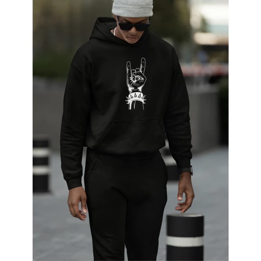 Conjunto Moletom Canguru Masculino Rock roll Blusa De Frio + Calça Moletom Estampados Unissex Outono/Inverno