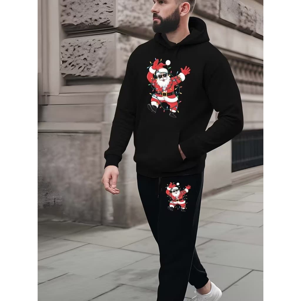 Conjunto Moletom Canguru Masculino Passinho Do Natal Blusa De Frio + Calça Moletom Estampados Unissex Outono/Inverno