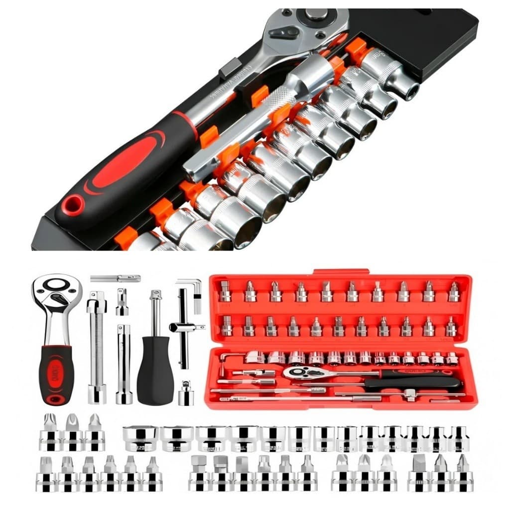 Kit Jogo De Chave Catraca Soquete Com Jogo Ferramentas Profissional 1/2&1/4 Materiais de Aço Cromo