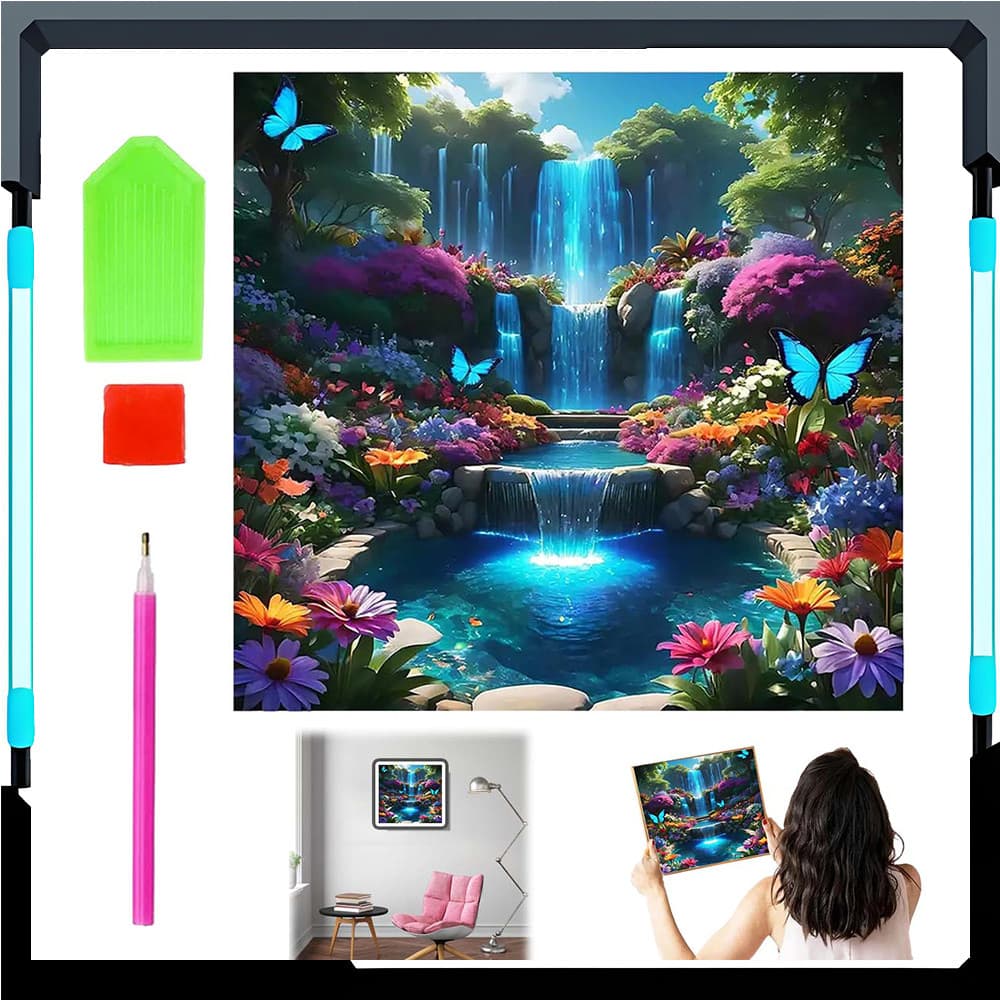 Conjunto de pintura diamante 5d borboleta pintura diamante em cachoeira