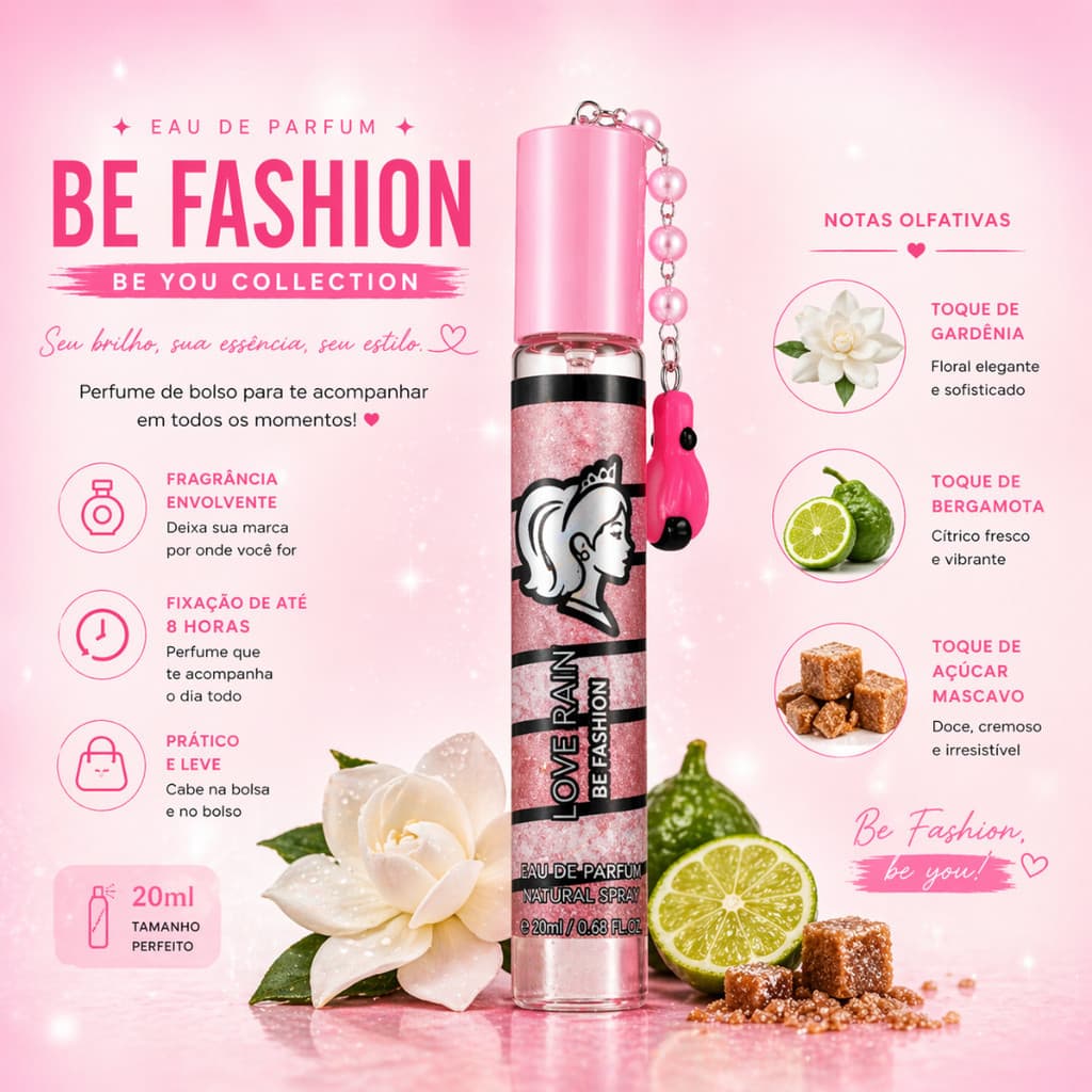 Perfume Feminino 20ml Doce Floral Longa Duração Gardenia Bergamota Açúcar Mascavo Importado Luxo Be Fashion - Lové Rain