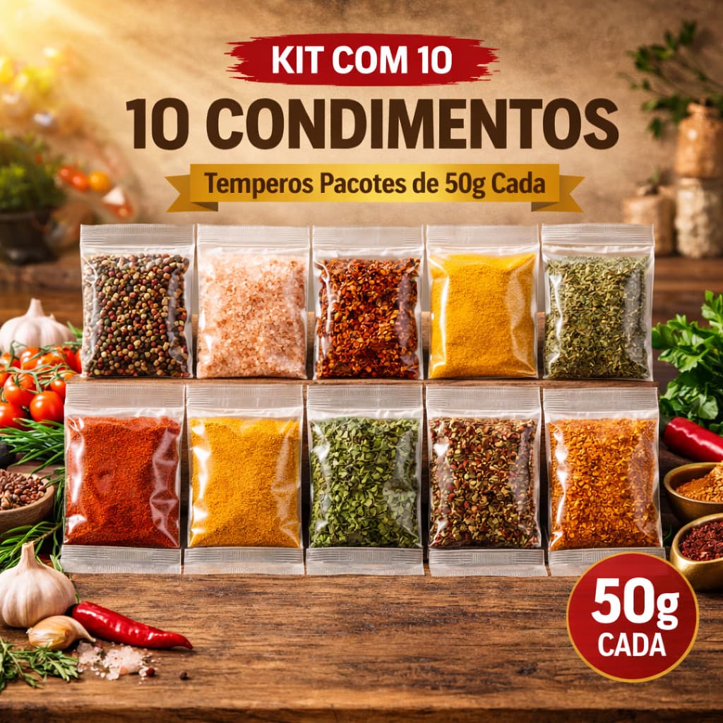 Kit 10 Temperos Naturais 50g Cada | Condimentos Premium Variados Especiais | Completo para Cozinhar