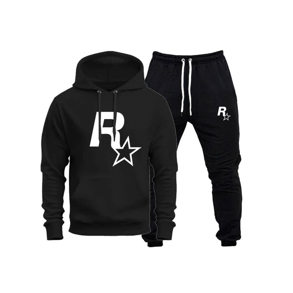 Conjunto Moletom Canguru Masculino Rockstar Blusa De Frio + Calça Moletom Estampados Unissex Outono/Inverno