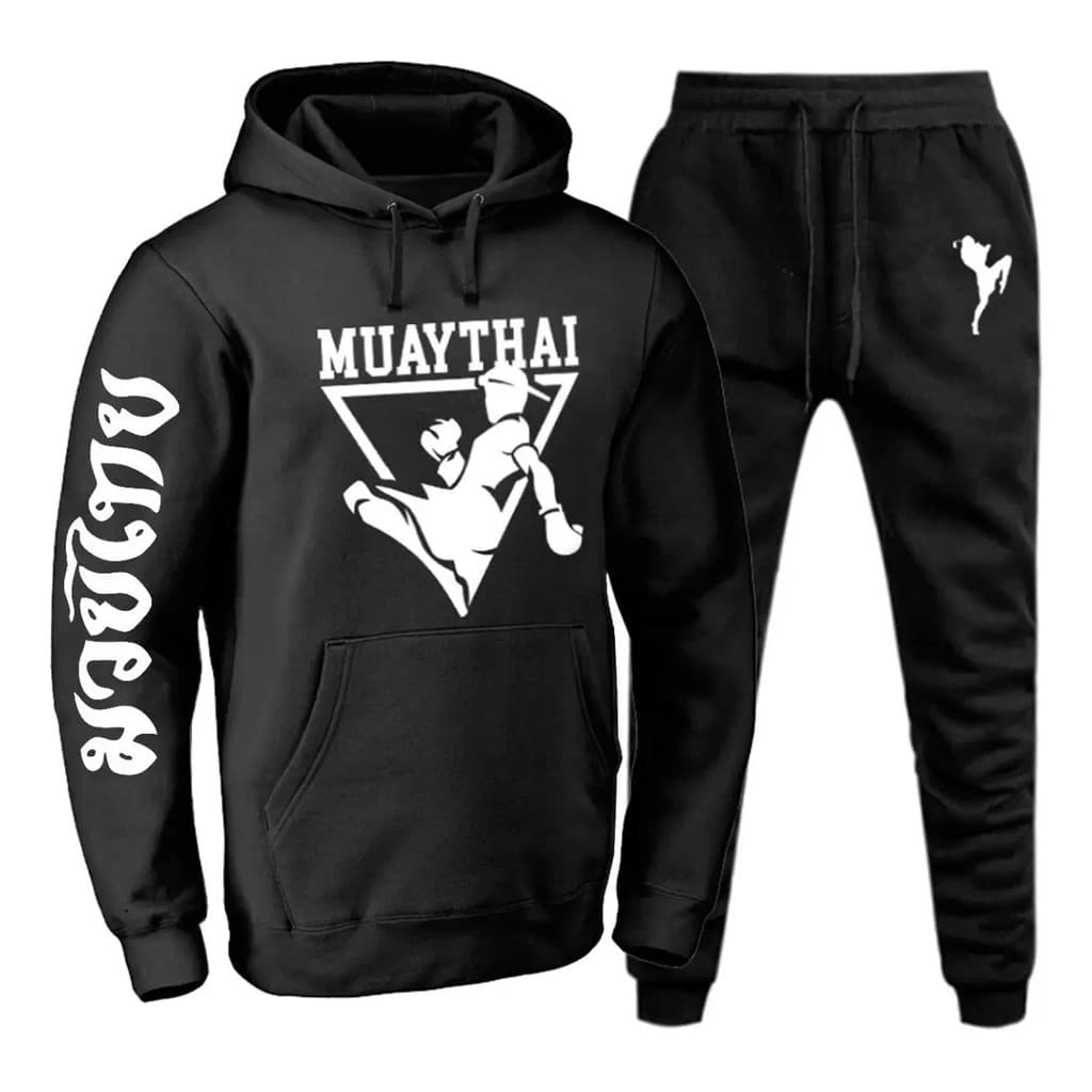 Conjunto Moletom Canguru Masculino Muay Thai Luta Blusa De Frio + Calça Moletom Estampados Unissex Outono/Inverno