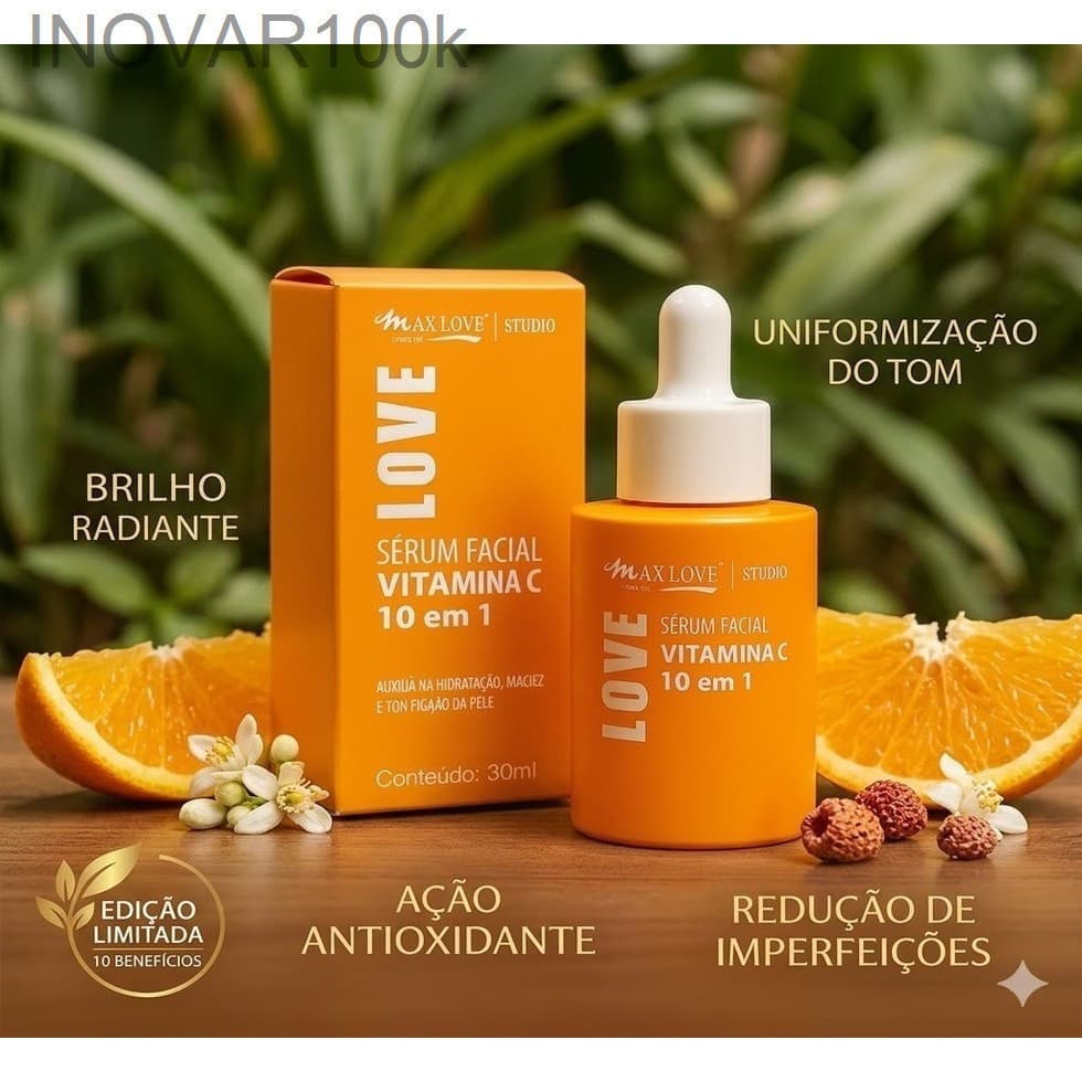 ✨ Sérum Facial Vitamina C 10 em 1 Max Love 30ml – Clareador, Antioxidante e HidratanteMI6Y