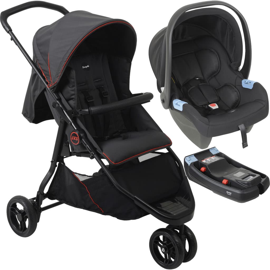 Carrinho de Bebe com Bebe Conforto Base Burigotto CR3 G22 Gray Red