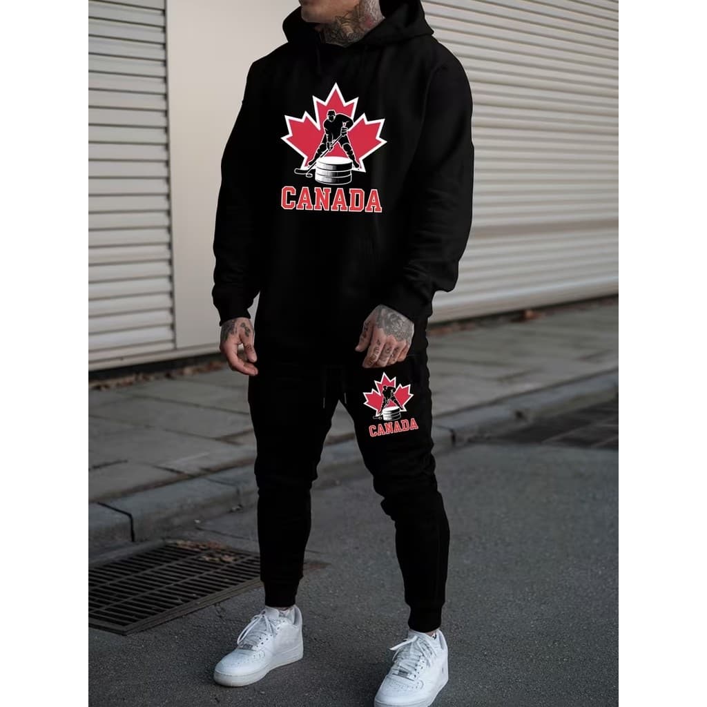 Conjunto Moletom Canguru Masculino Canadá Blusa De Frio + Calça Moletom Estampados Unissex Outono/Inverno