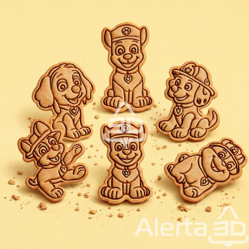 Kit com 7 cortadores e marcadores de biscoito/massinha de modelar - Patrulha Canina