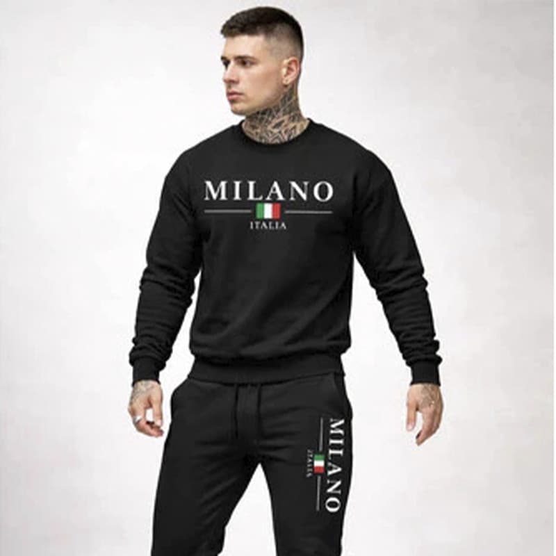 Conjunto Moletom Careca Masculino Milano Italy Blusa De Frio + Calça Moletom Estampados Unissex Outono/Inverno