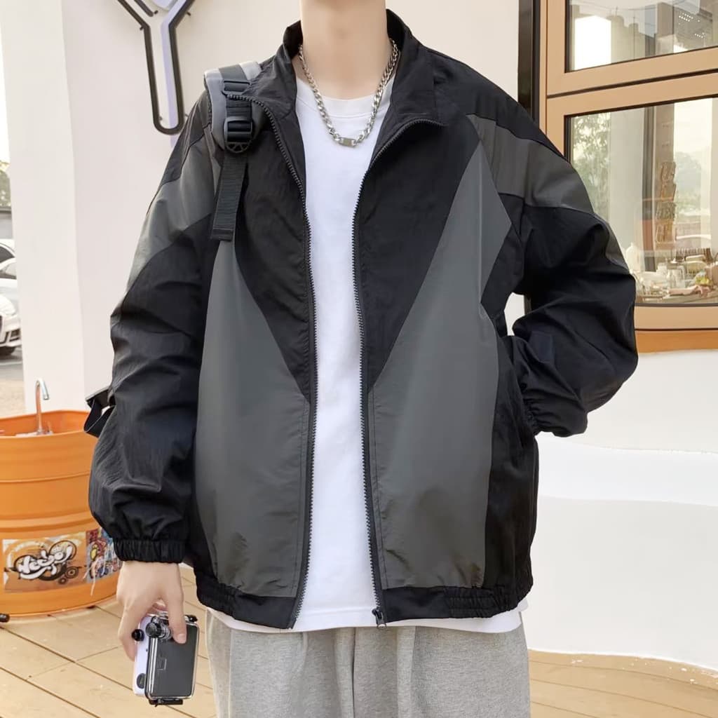Luz estilo maduro gola jaqueta masculina primavera outono japonês Retro costura Street Wear masculino jaqueta Casual esp