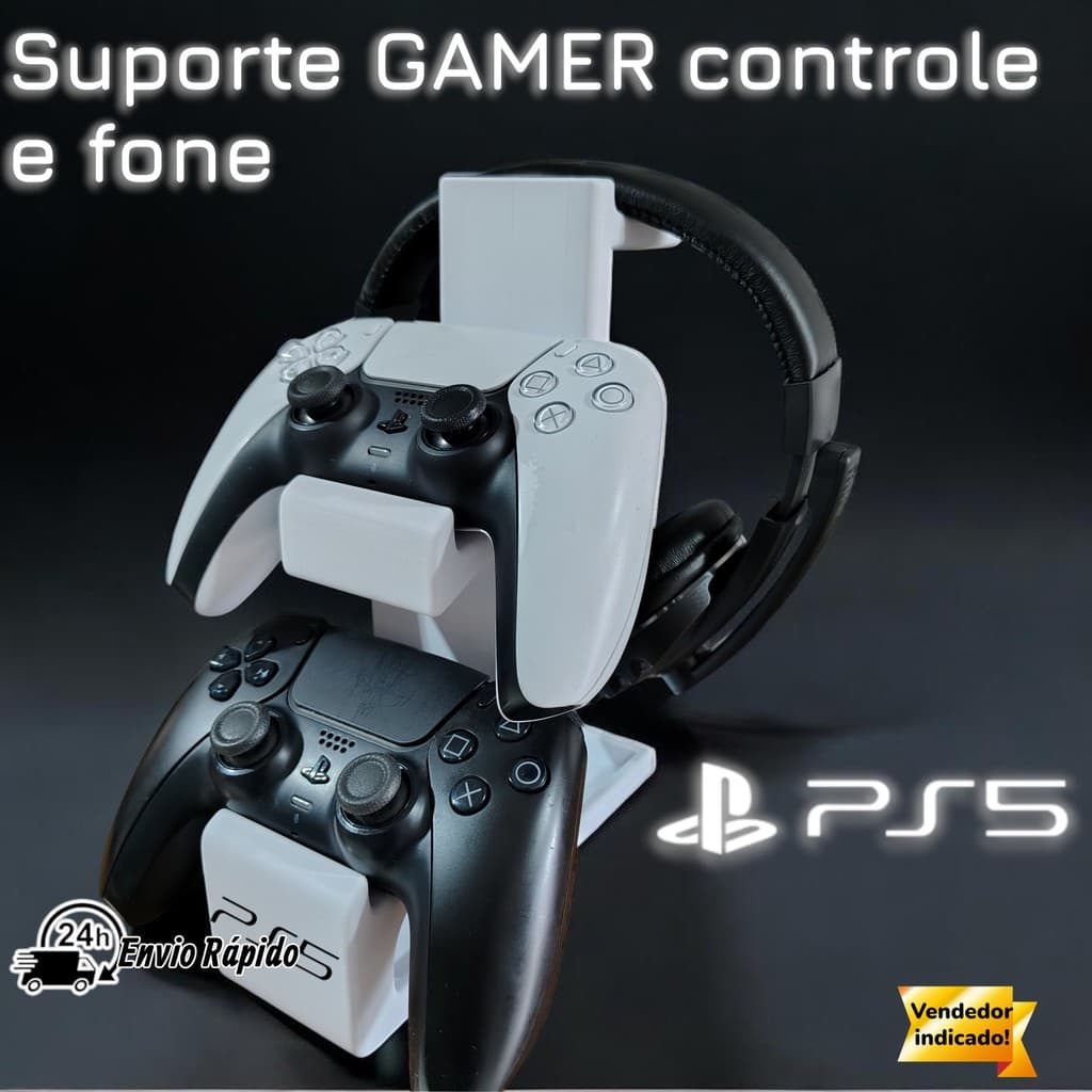 Suporte Gamer Porta Controle Videogame Para PlayStation Ps5  Fone de Ouvido Headset