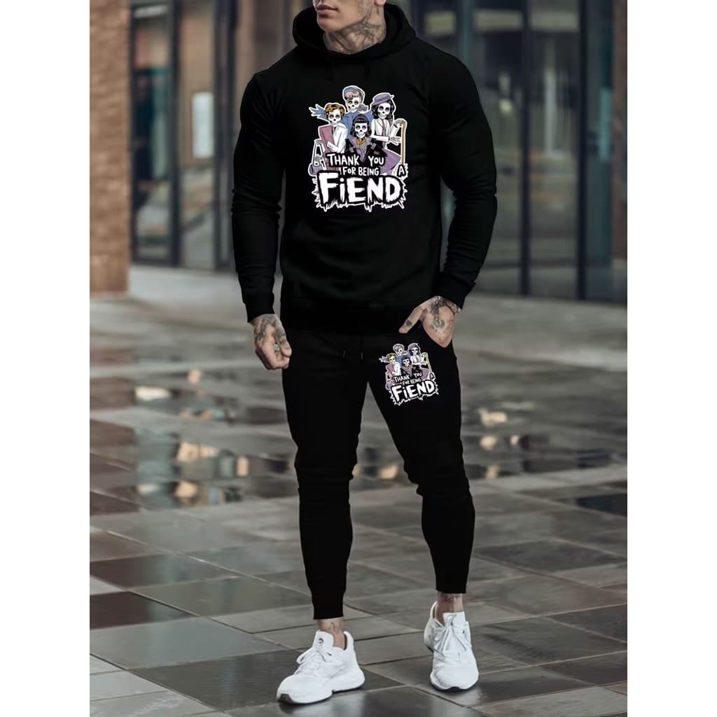Conjunto Moletom Canguru Masculino Friend Blusa De Frio + Calça Moletom Estampados Unissex Outono/Inverno