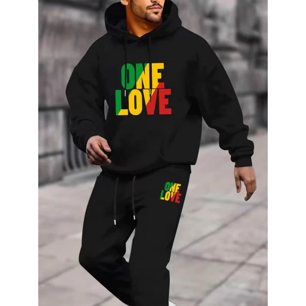 Conjunto Moletom Canguru Masculino One Love Blusa De Frio + Calça Moletom Estampados Unissex Outono/Inverno
