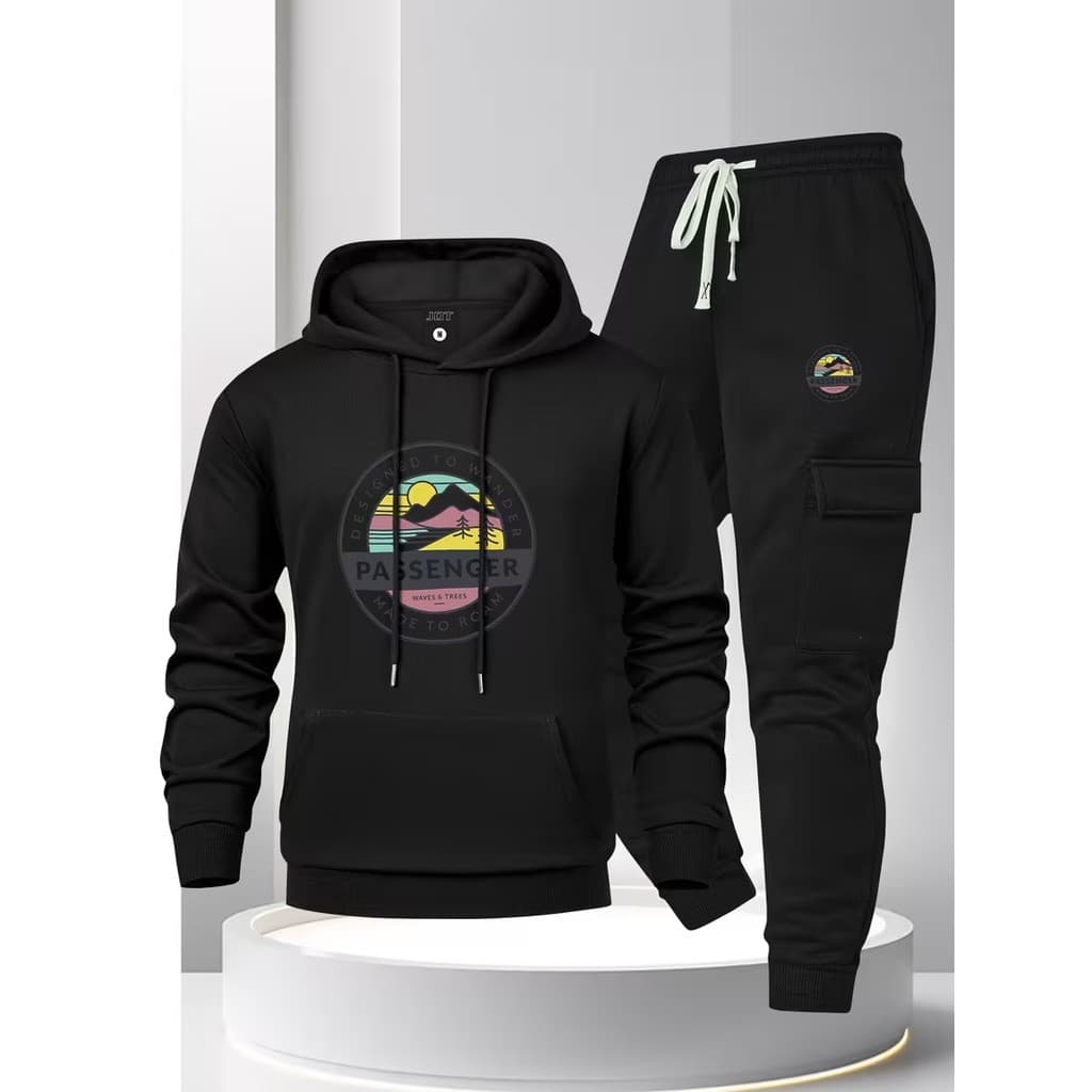 Conjunto Moletom Canguru  Masculino Passagem Blusa De Frio + Calça Moletom Estampados Unissex Outono/Inverno