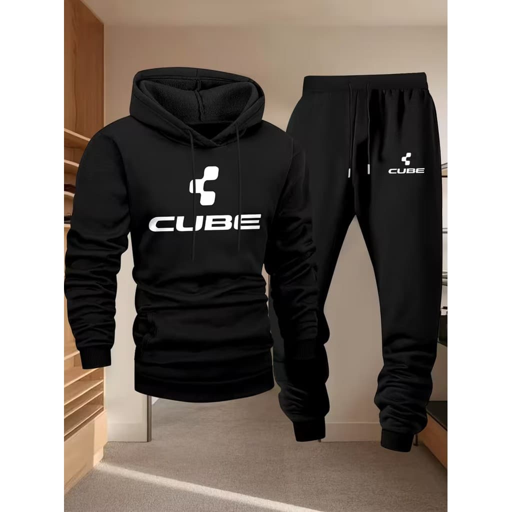 Conjunto Moletom Canguru Masculino Cube Blusa De Frio + Calça Moletom Estampados Unissex Outono/Inverno