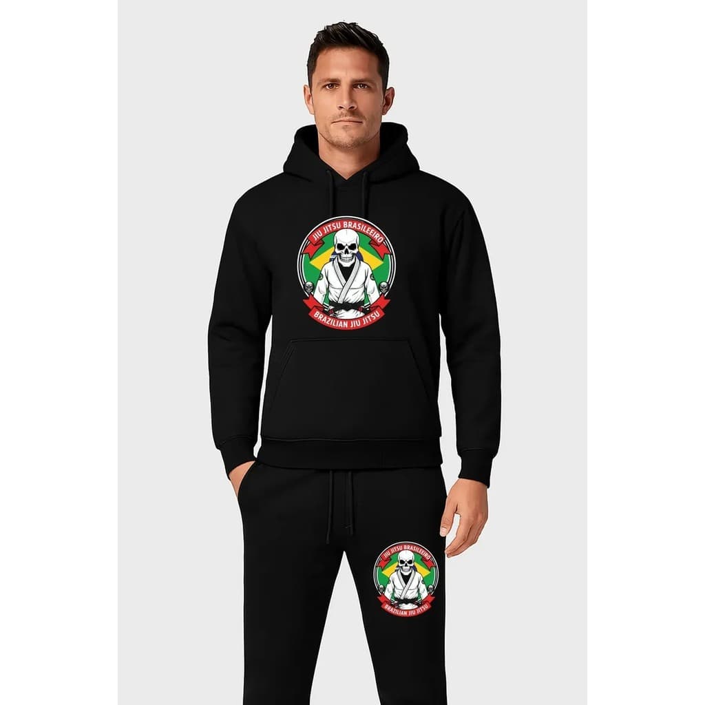Conjunto Moletom Canguru Masculino Lutador Blusa De Frio + Calça Moletom Estampados Unissex Outono/Inverno
