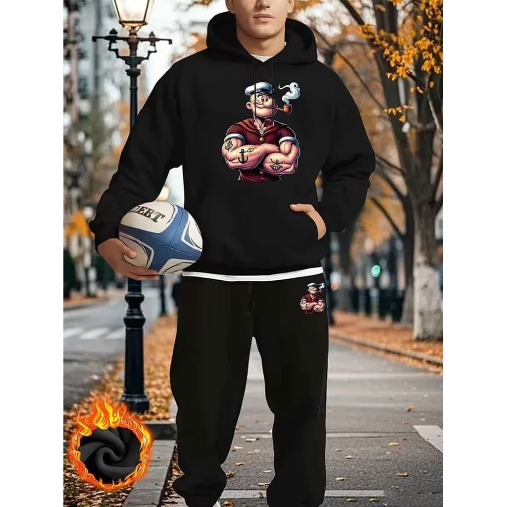 Conjunto Moletom Canguru Masculino Popay Blusa De Frio + Calça Moletom Estampados Unissex Outono/Inverno