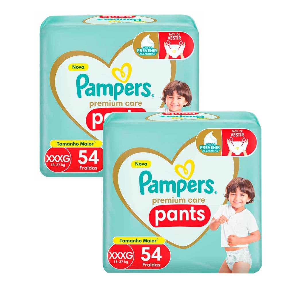 Kit 2 Fralda Pampers Premium Care Pants Tamanho XXXG 54 Unidades Descartáveis