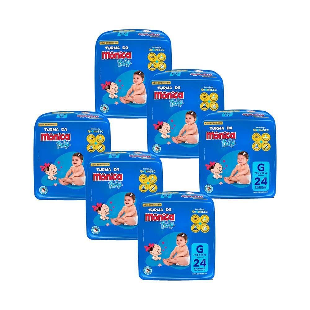 Kit 6 Fraldas Turma da Mônica Baby Jumbo G com 24un cada 