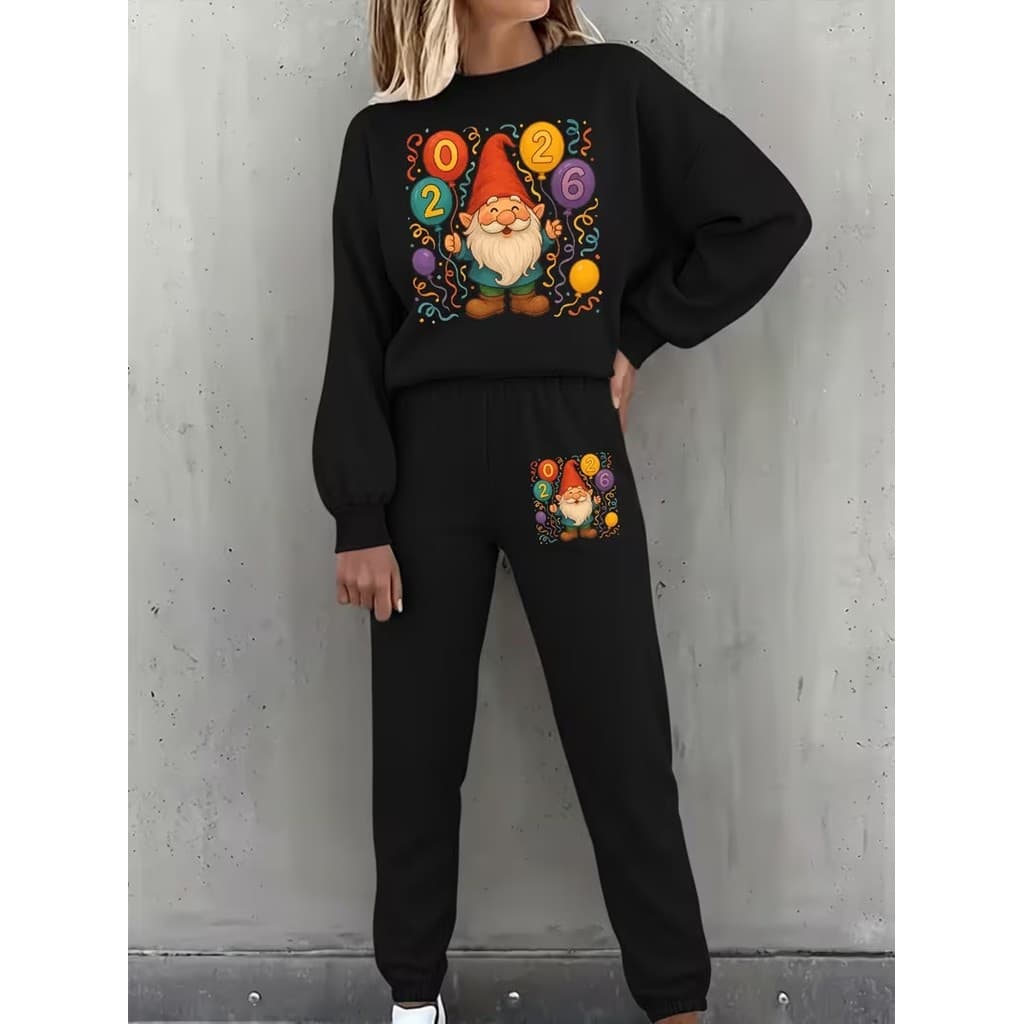 Conjunto Moletom Careca Feminino Doende 2026 Blusa De Frio + Calça Moletom Estampados Unissex Outono/Inverno