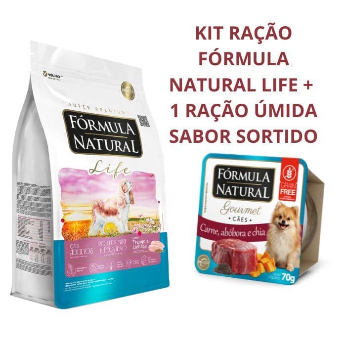 RAÇÃO CÃO FORMULA NATURAL LIFE ADULTO MINI/PEQ 2,5KG + RAÇÃO ÚMIDA FORMULA NATURAL 70G