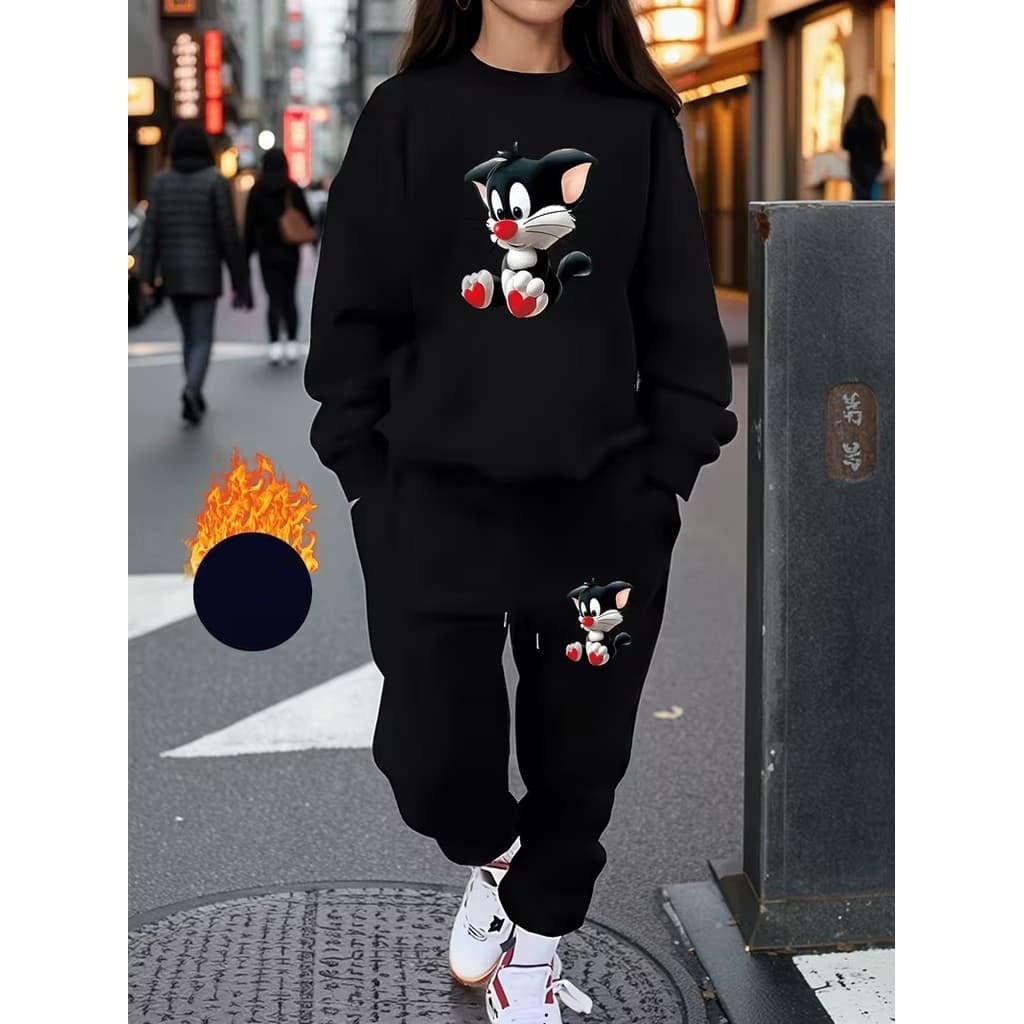 Conjunto Moletom Careca Feminino Coração Na Pata Blusa De Frio + Calça Moletom Estampados Unissex Outono/Inverno