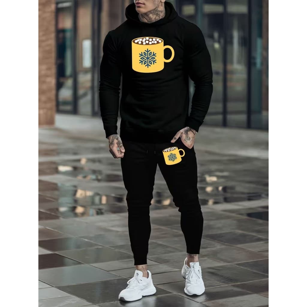 Conjunto Moletom Canguru Masculino Frio Blusa De Frio + Calça Moletom Estampados Unissex Outono/Inverno
