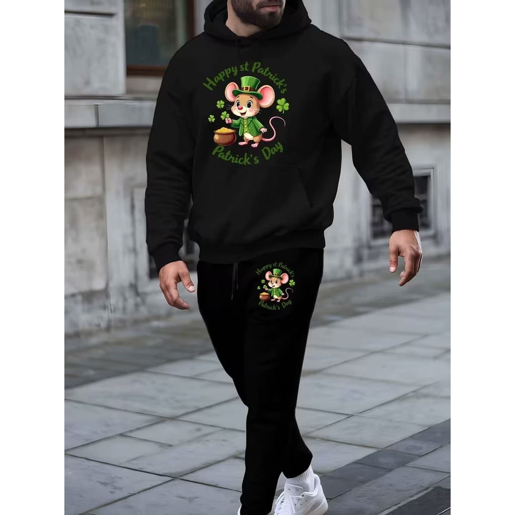 Conjunto Moletom Canguru Masculino Rato Da Sorte Blusa De Frio + Calça Moletom Estampados Unissex Outono/Inverno
