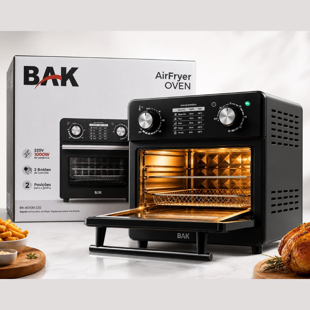 Fritadeira Airfryer Oven Sem Óleo Bak 10l 1000w 220v Forno Preta