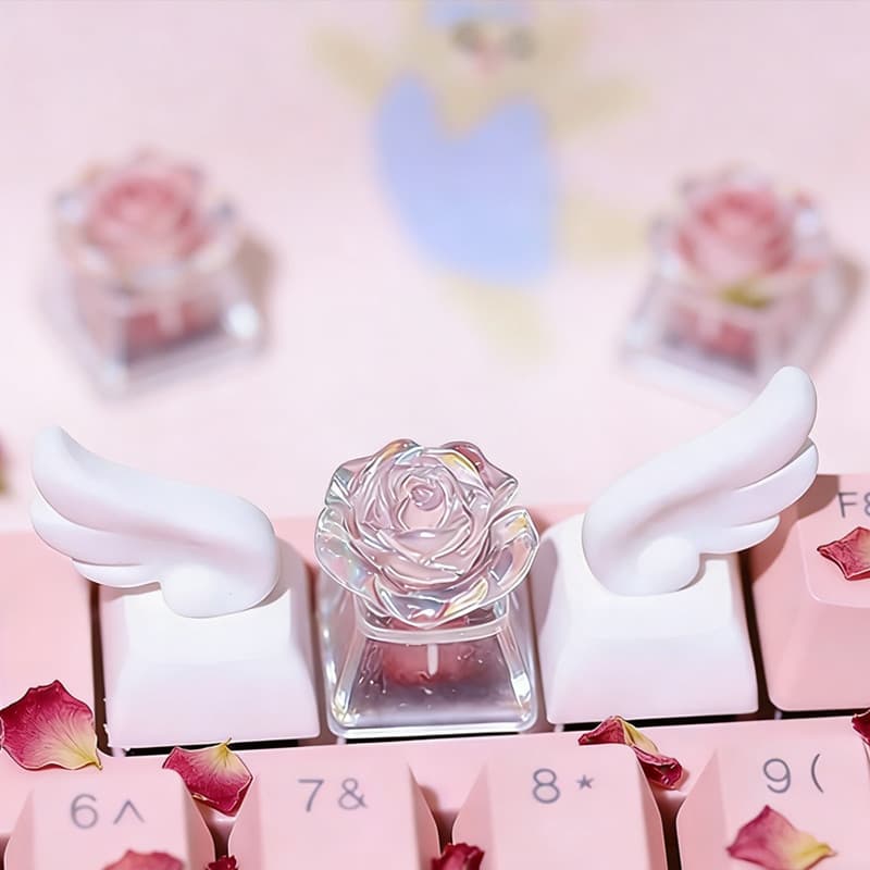 3 Teclados Mecânicos Com Teclas De Asa , Kawaii Brancas De Desenho Animado 3D Personalizadas , Presente De Estudante