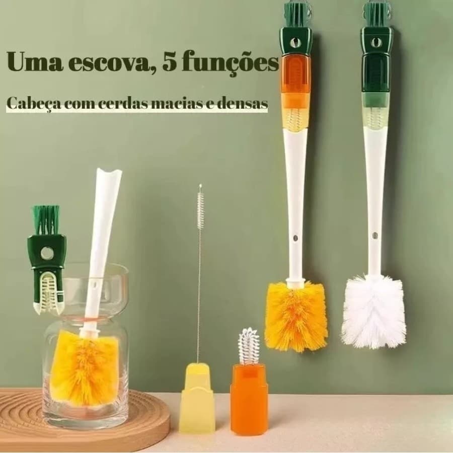 1/2Escova Multifuncional 5 em 1 - Ferramenta de Limpeza com Cabo Longo para Canudos e Copos, Cuidado Sem Esforço