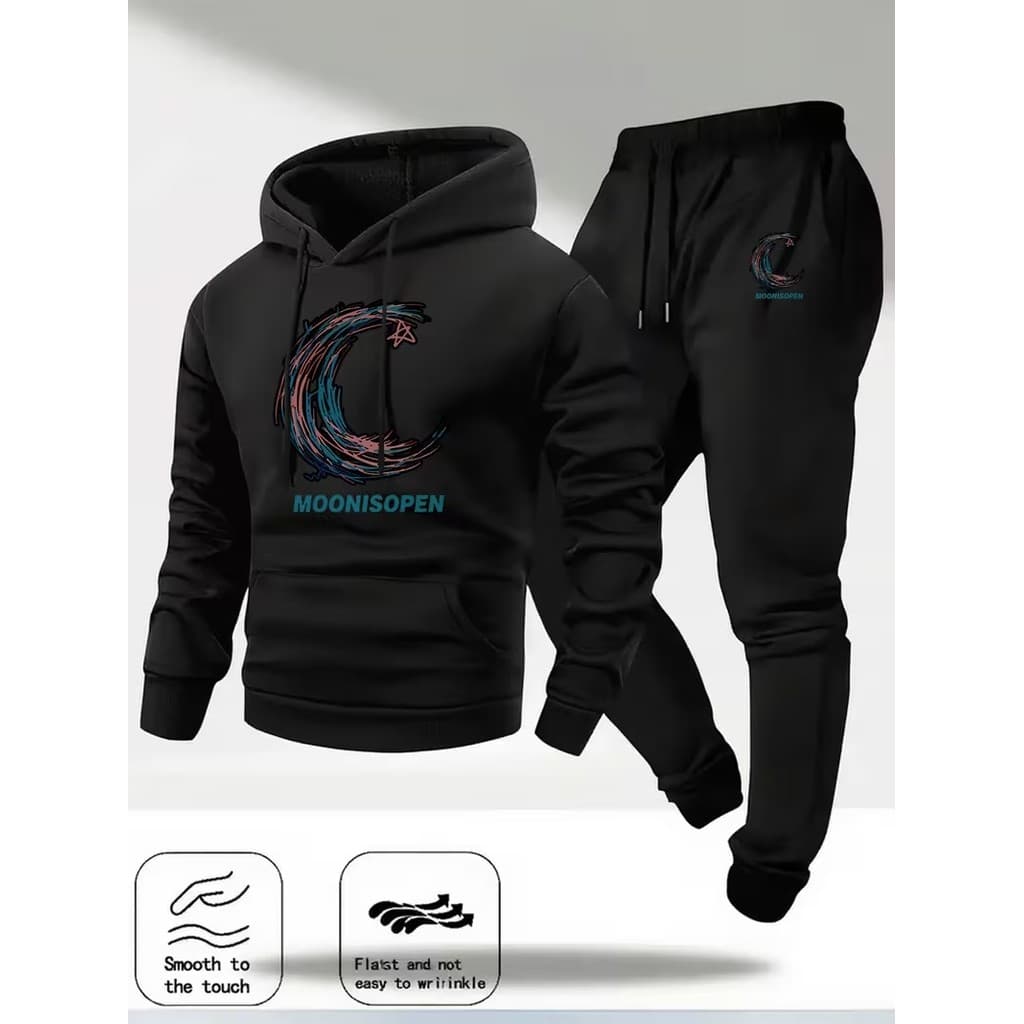 Conjunto Moletom Canguru  Masculino Onda Blusa De Frio + Calça Moletom Estampados Unissex Outono/Inverno