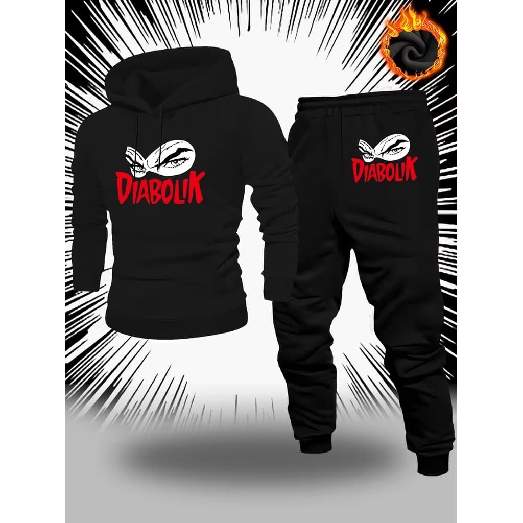 Conjunto Moletom Canguru Masculino Diabolic Blusa De Frio + Calça Moletom Estampados Unissex Outono/Inverno