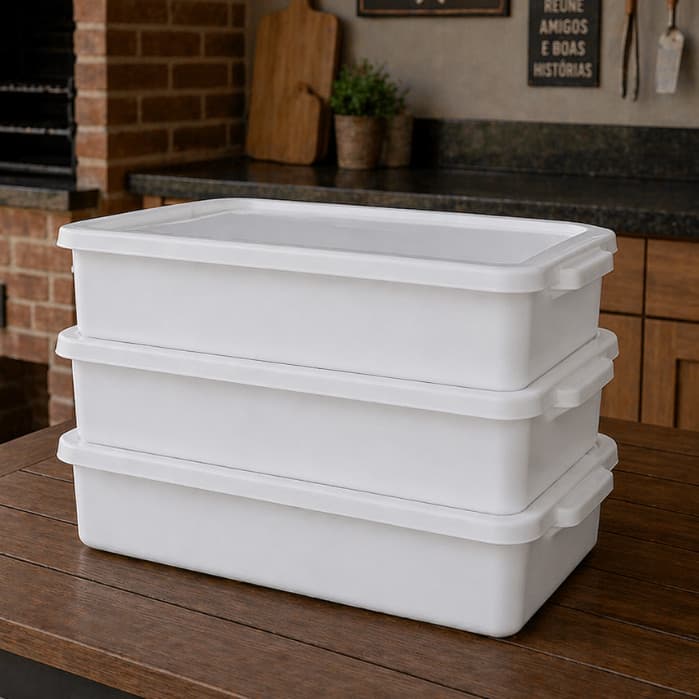 Kit 3 Caixas Organizadora 16,5 litros com Tampa Bioprátika  Multiuso Cozinha Freezer Pleion