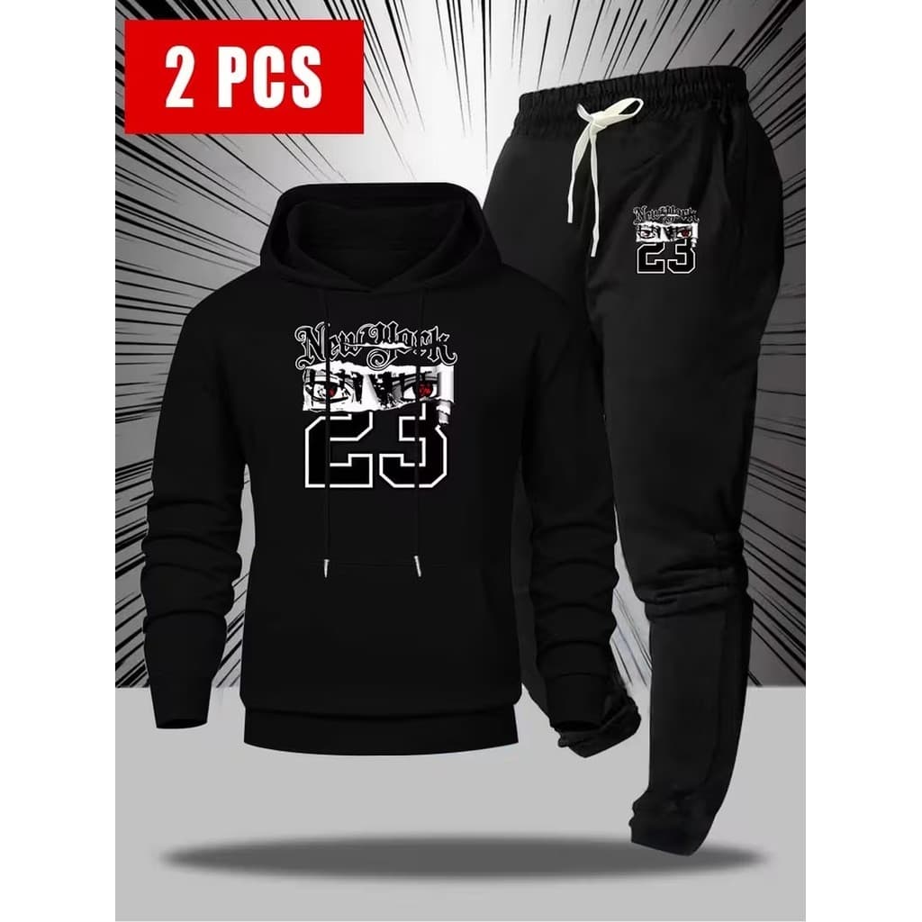 Conjunto Moletom Canguru Masculino NY 23 Blusa De Frio + Calça Moletom Estampados Unissex Outono/Inverno
