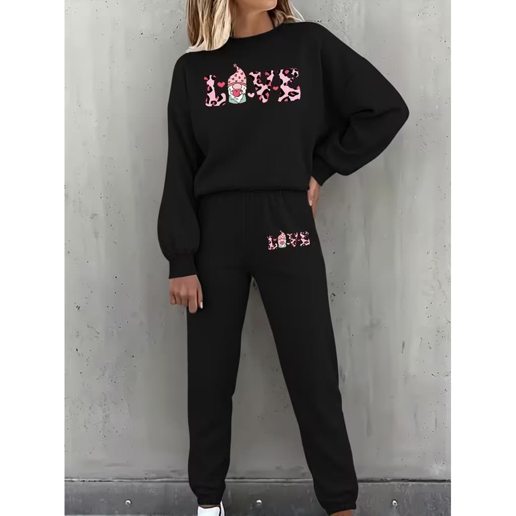 Conjunto Moletom Careca Feminino Love Doende Blusa De Frio + Calça Moletom Estampados Unissex Outono/Inverno