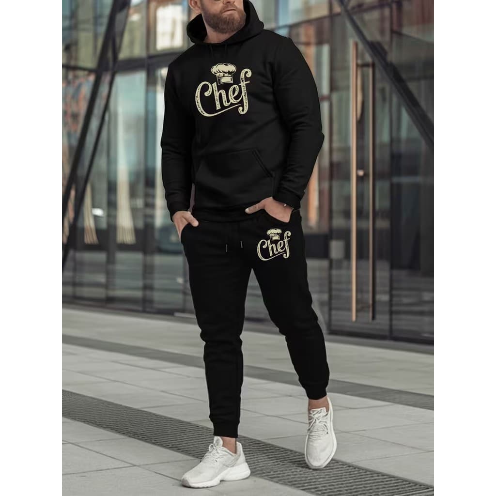 Conjunto Moletom Canguru Masculino Chef Blusa De Frio + Calça Moletom Estampados Unissex Outono/Inverno