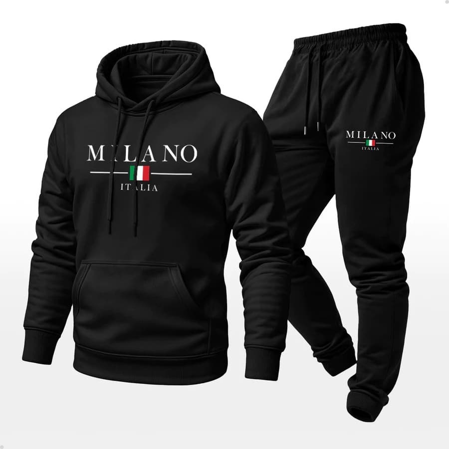 Conjunto Moletom Canguru Masculino Milano Blusa De Frio + Calça Moletom Estampados Unissex Outono/Inverno