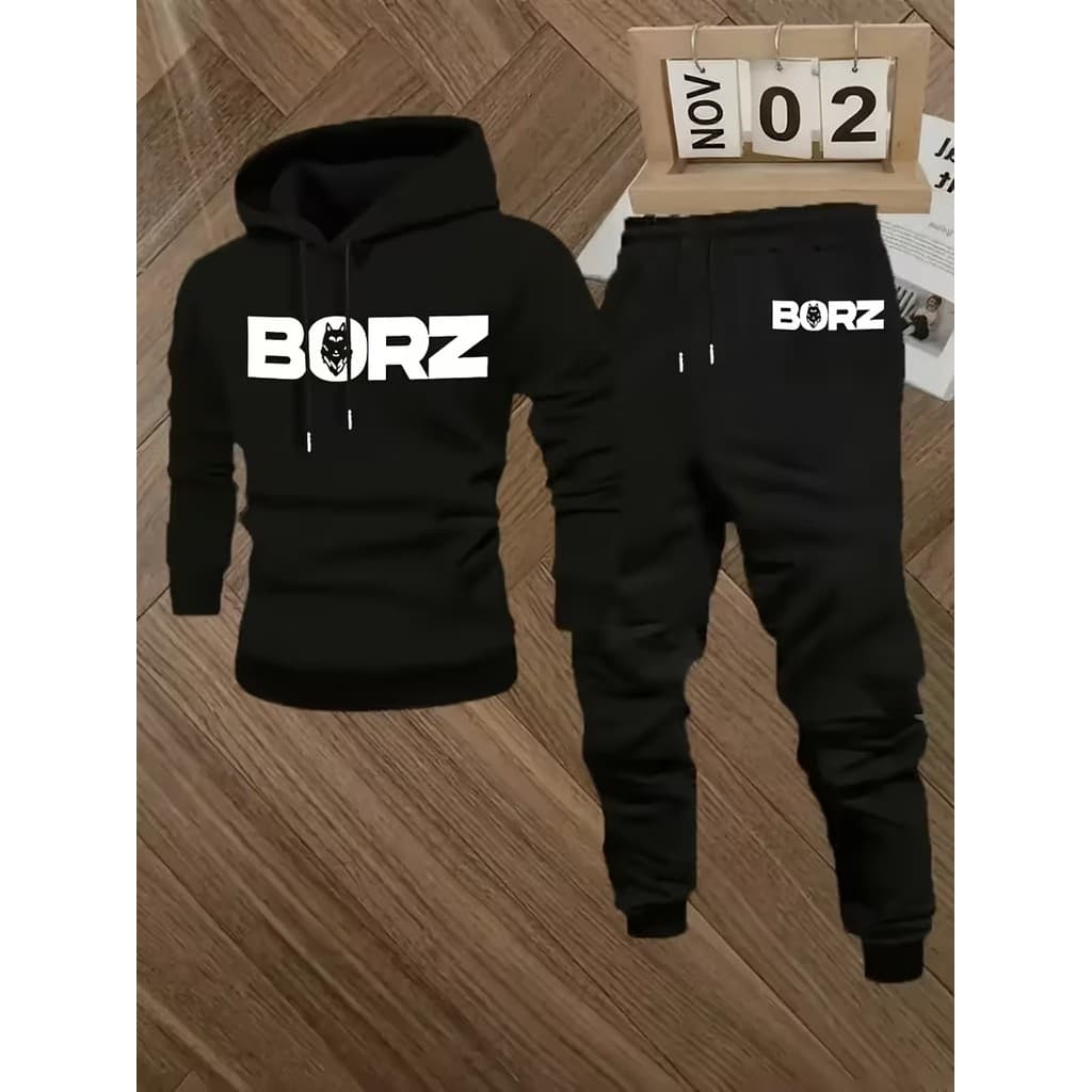 Conjunto Moletom Canguru Masculino Borz Blusa De Frio + Calça Moletom Estampados Unissex Outono/Inverno