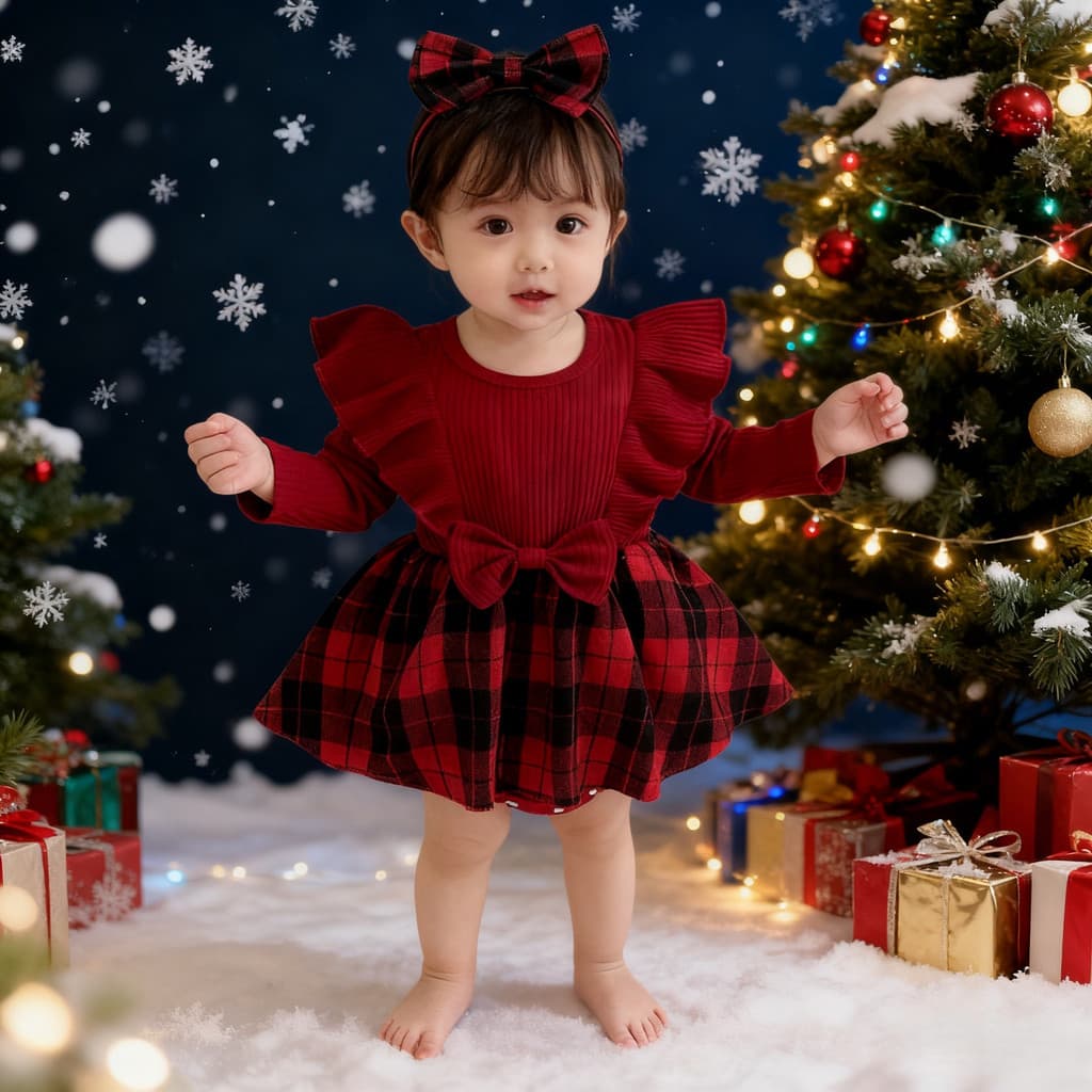 Bebê bebê roupas de natal bebê menina triângulo manga comprida macacão de uma peça vestido Bowknot bebê macacão vestido 