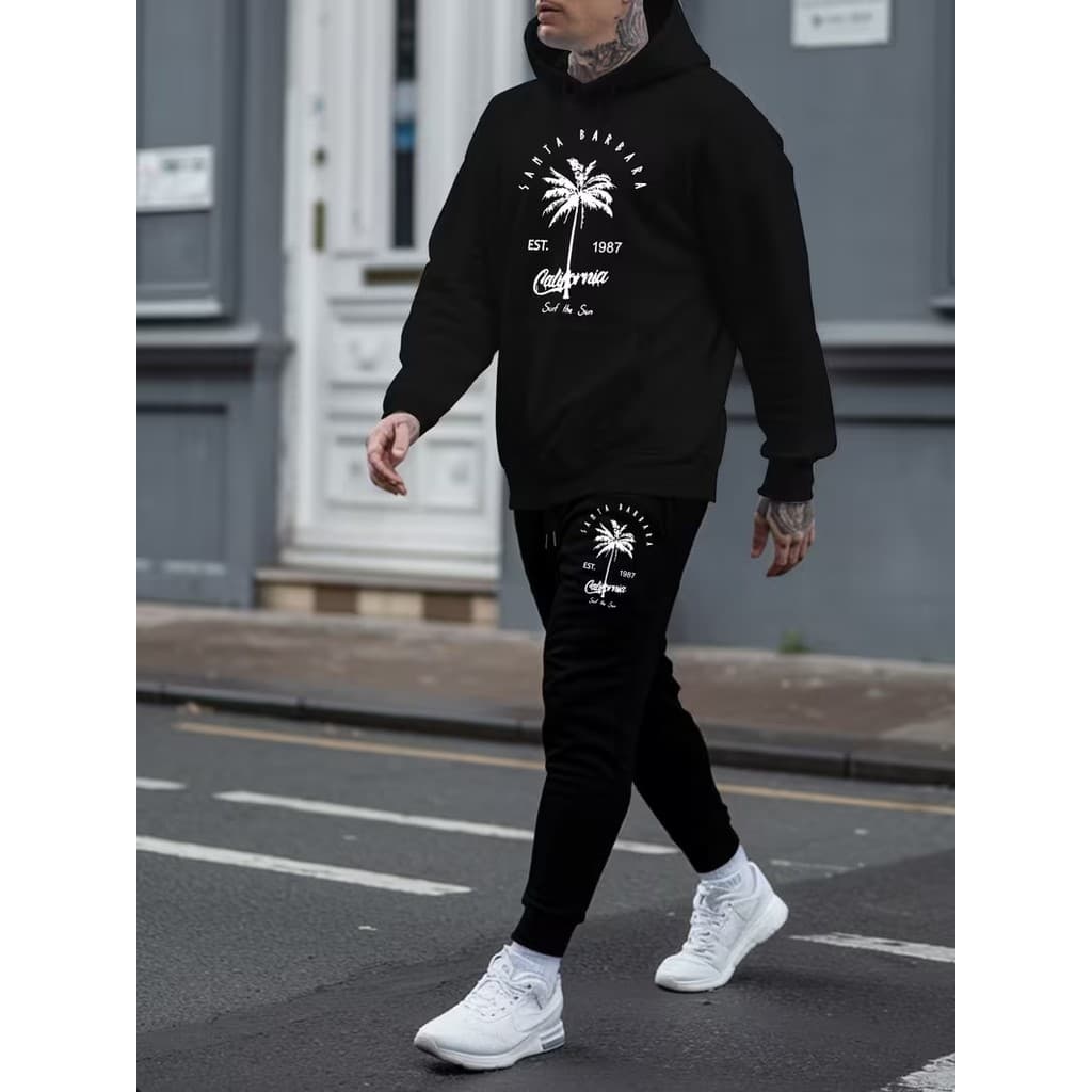 Conjunto Moletom Masculino Verão Blusa De Frio Canguru Bolso e Capuz + Calça Moletom Estampados Unissex Outono/Inverno