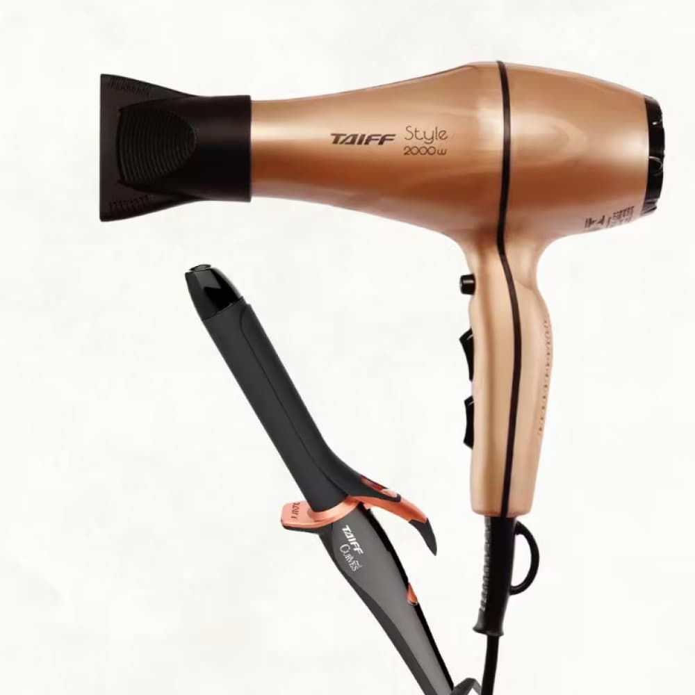 Secador de Cabelos Taiff Style Motor AC Profissional 2000W + Modelador de Cachos Curves 1 2,5 cm com Cabo Giratrio 210C