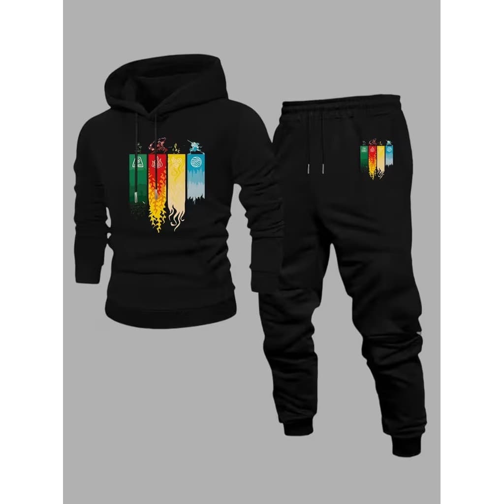 Conjunto Moletom Canguru Masculino Elementos Blusa De Frio + Calça Moletom Estampados Unissex Outono/Inverno