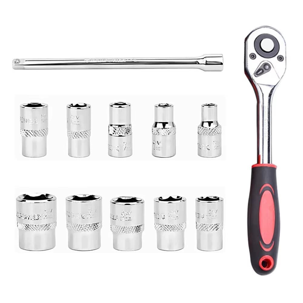 Jogo de Soquete 12 Peças com Chave Catraca 1/4 Sextavado 4mm a 13mm Janoclick