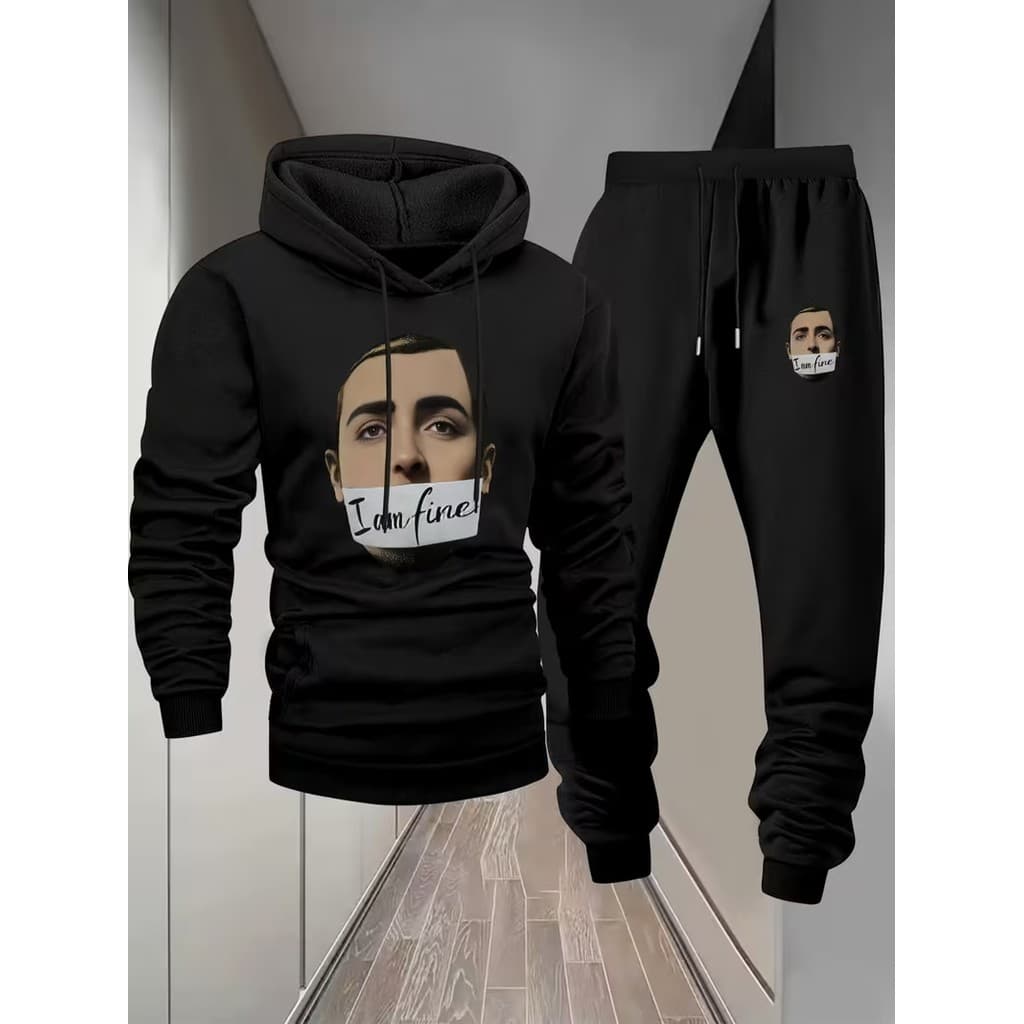 Conjunto Moletom Canguru Masculino Im Fine Blusa De Frio + Calça Moletom Estampados Unissex Outono/Inverno