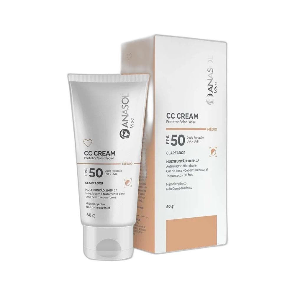 Protetor Solar Facial CC CREAM fps 50 cor Medio 60g - ANASOL